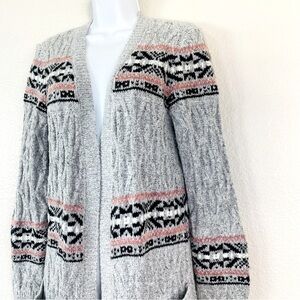 Lety & Me Long Line Chunky Knit Aztec Striped Cardigan Size XS